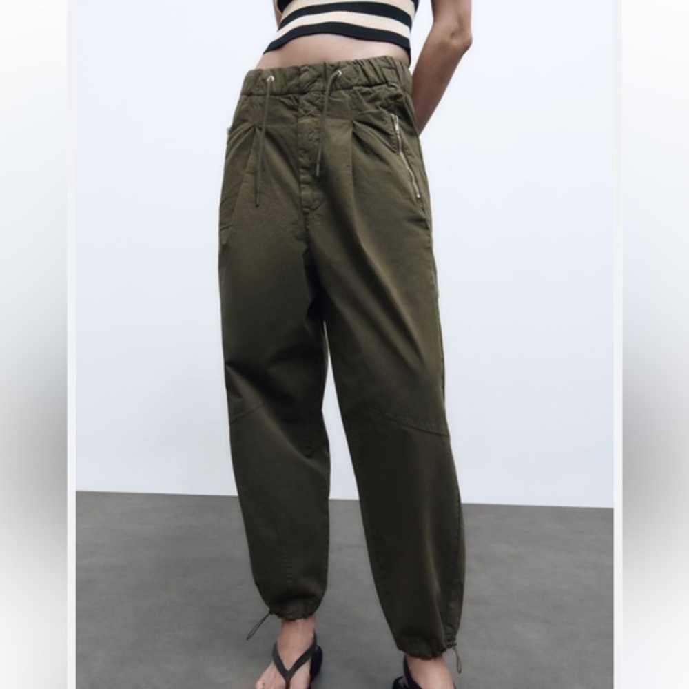 Zara Olive Green Cargo Jogger Pants